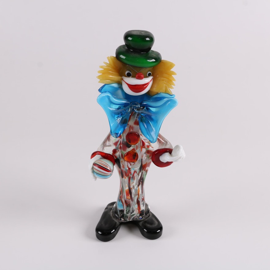 Murano Style Hand-Blown Clown Figurine
