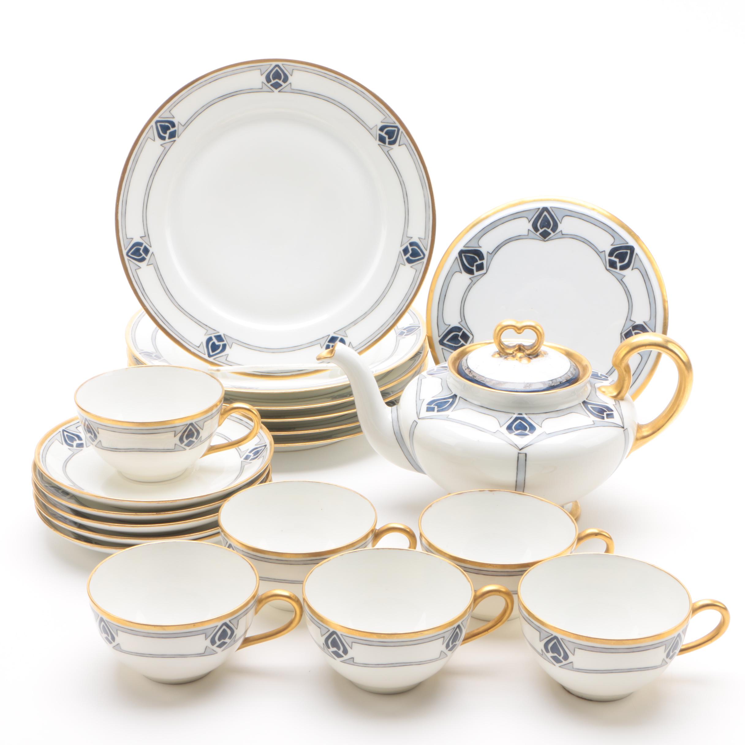 Art Deco Hobbyist Painted Porcelain Tea Service