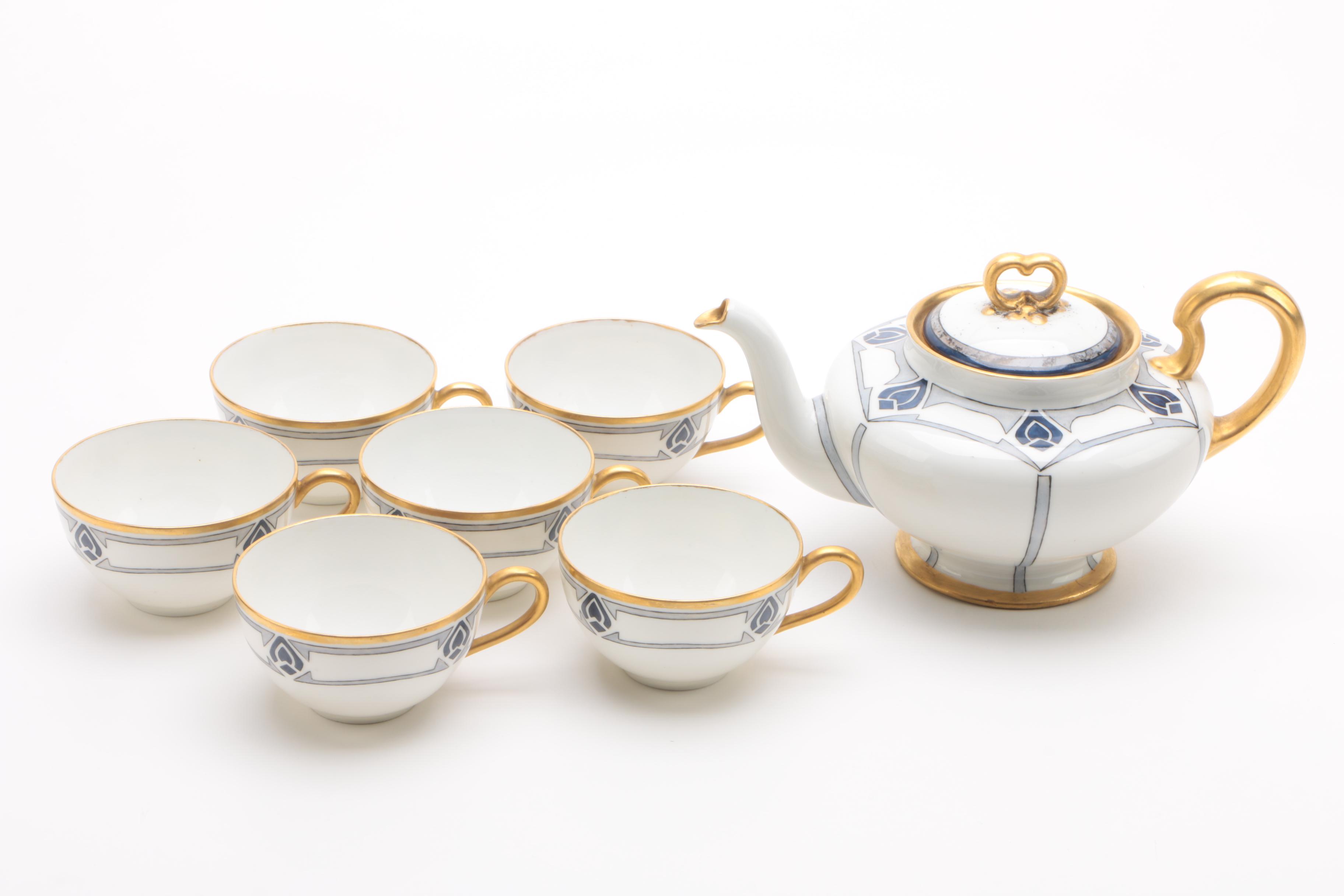 Art Deco Hobbyist Painted Porcelain Tea Service