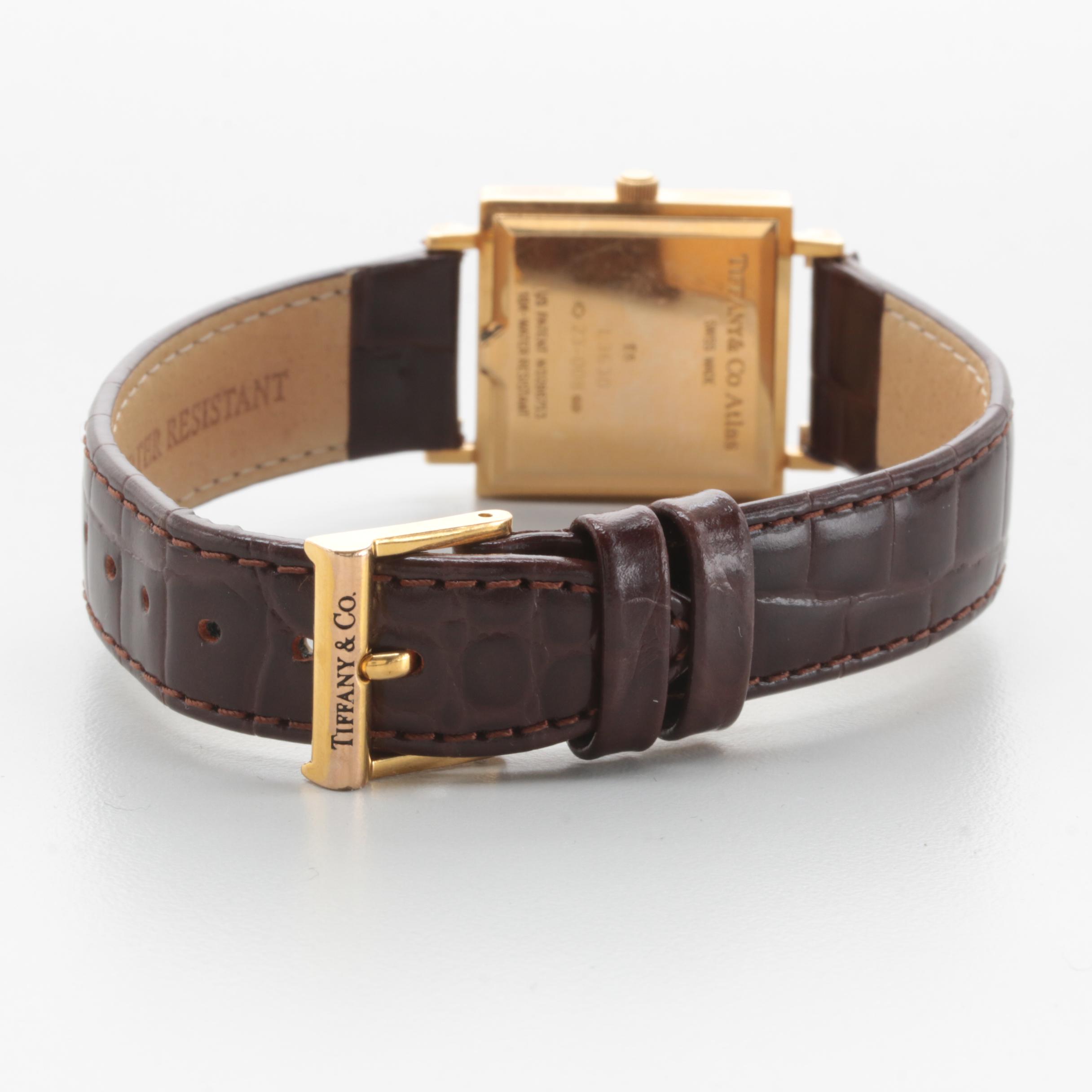 Tiffany & Co. Atlas 18K Yellow Gold Watch with Brown Leather Strap