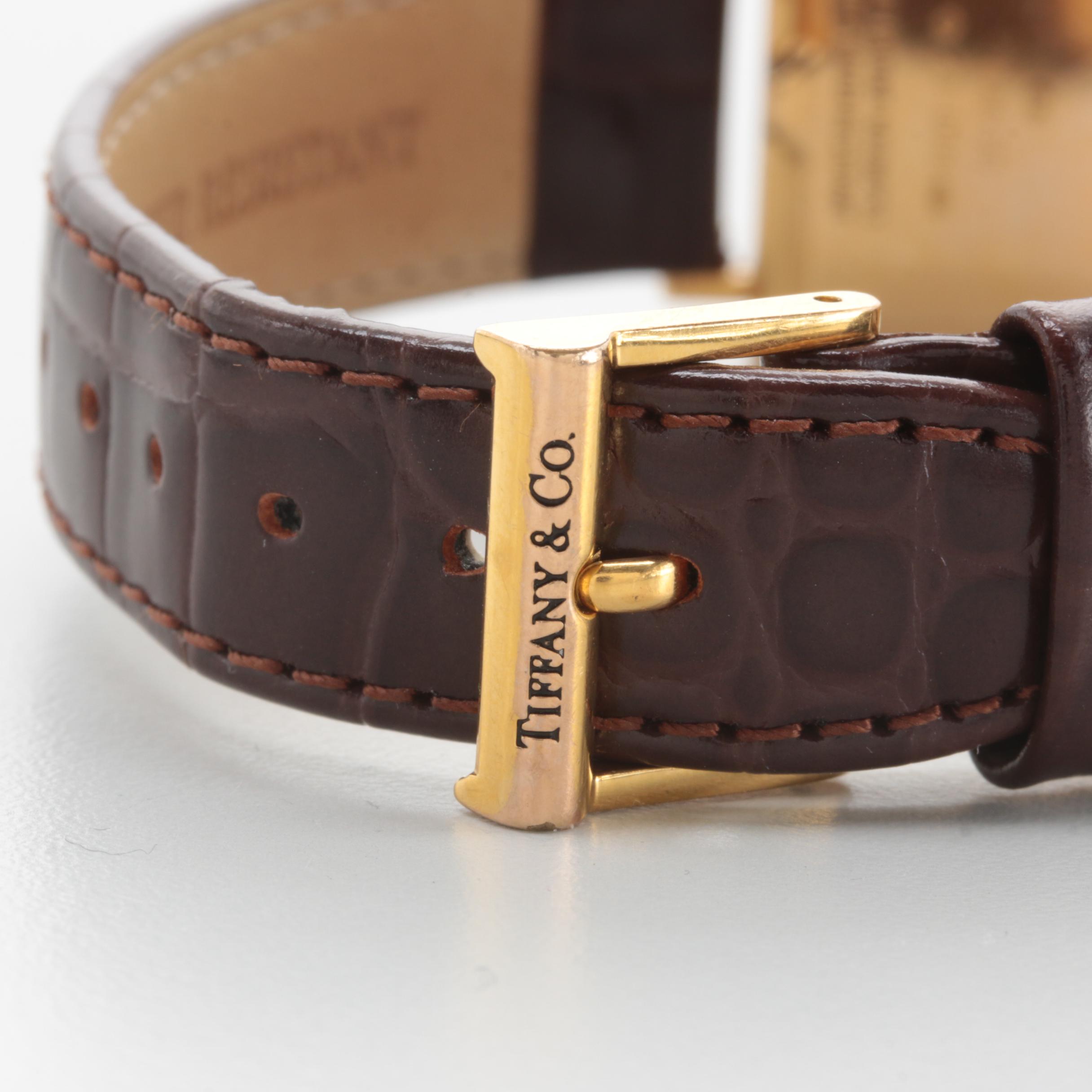 Tiffany & Co. Atlas 18K Yellow Gold Watch with Brown Leather Strap