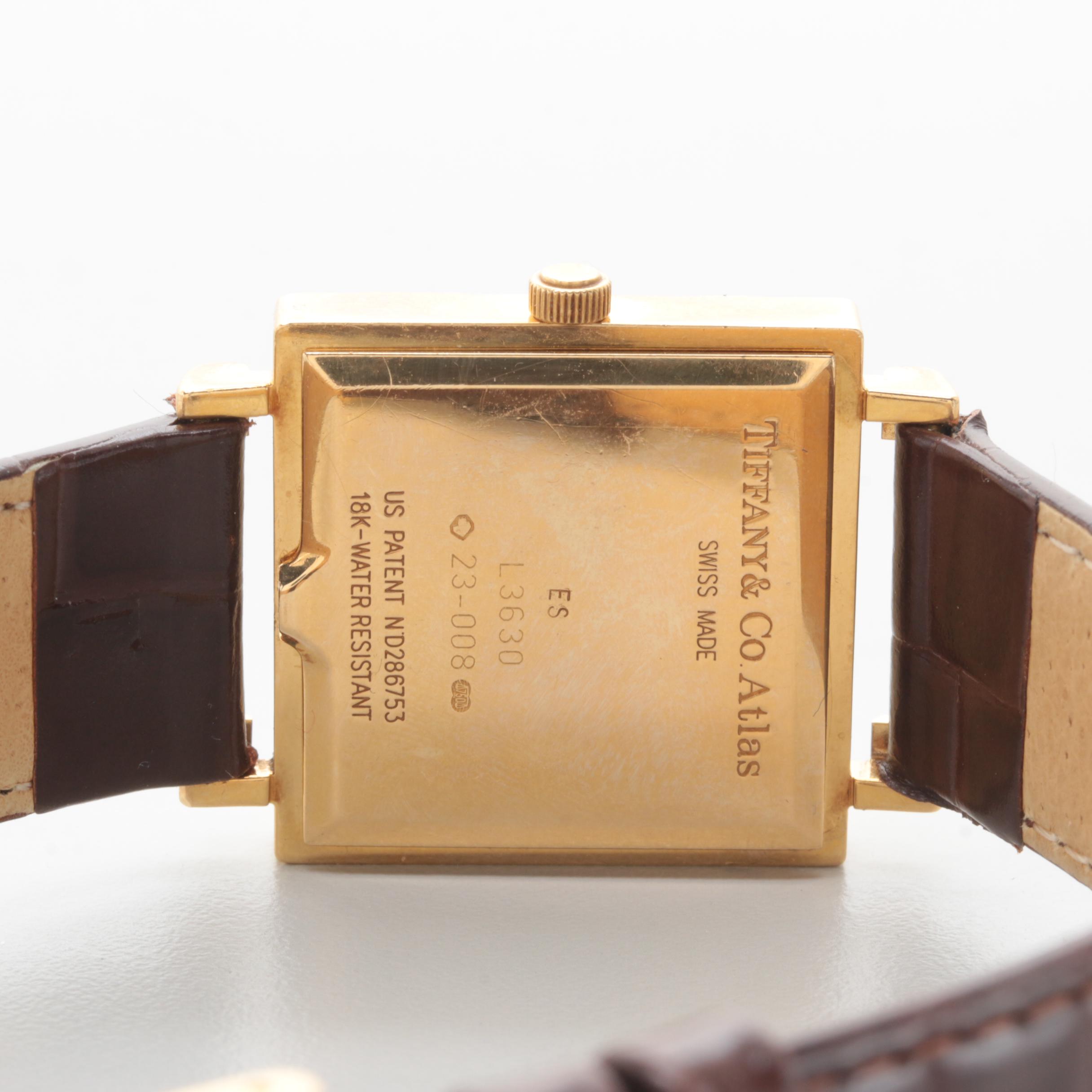 Tiffany & Co. Atlas 18K Yellow Gold Watch with Brown Leather Strap