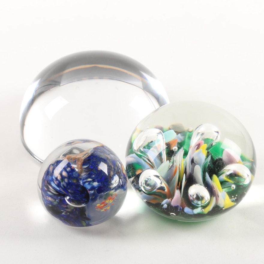 Glass and Crystal Paperweights Including Gullaskruf, St. Clair and Punch Studios