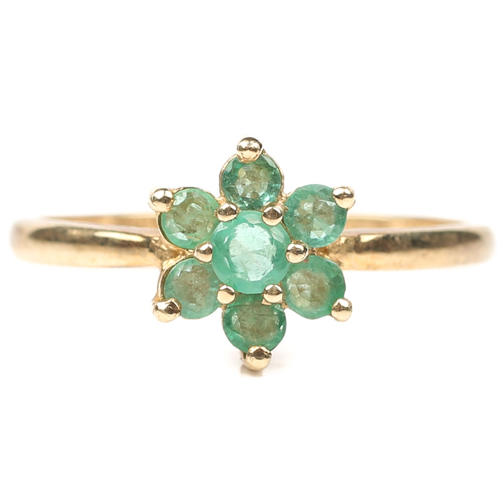 10K Yellow Gold Emerald Flower Ring