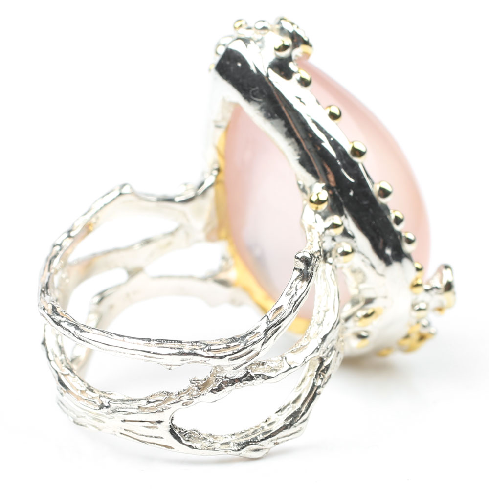 Sterling Silver 28.60 CT Rose Quartz and Peridot Frog Ring