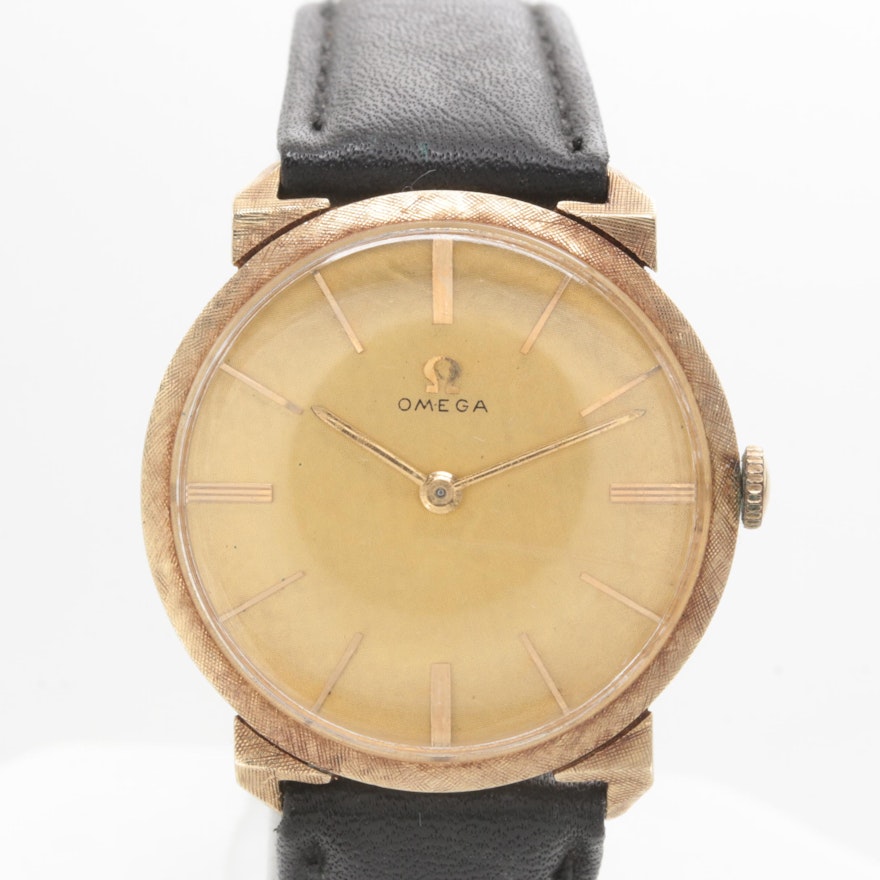 Omega 14K Yellow Gold Leather Strap Wristwatch