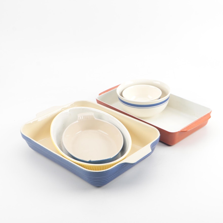 Enamel and Ceramic Baking Dishes and Mixing Bowls including Le Creuset