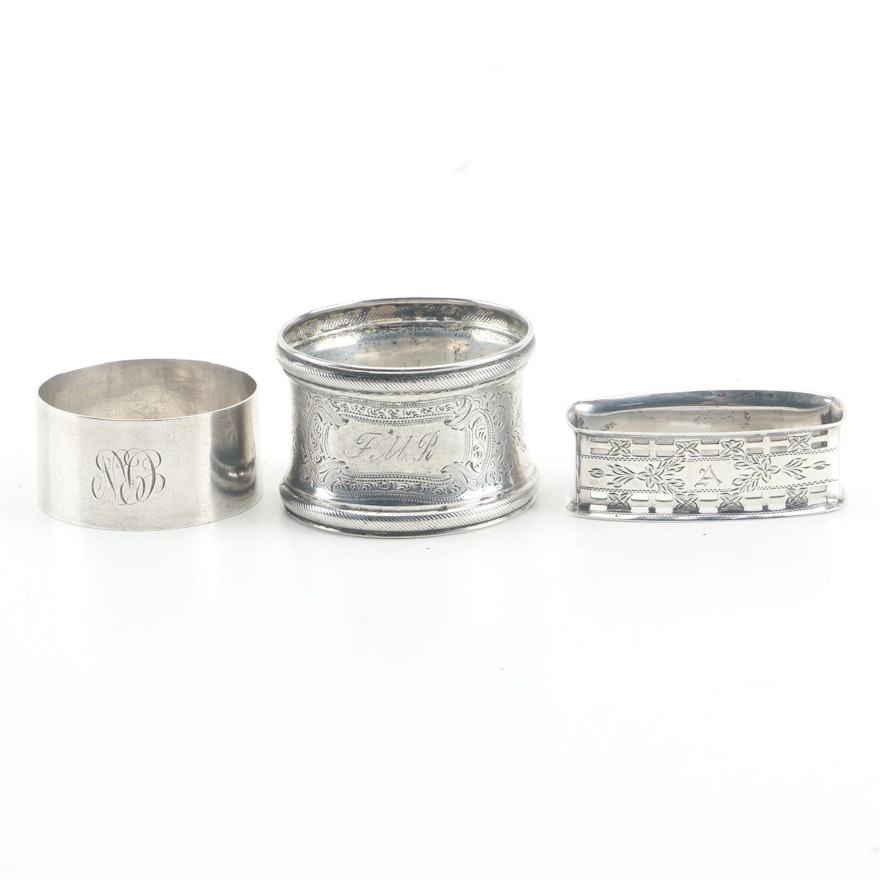 Vintage C.T. Burrows & Sons Sterling Napkin Ring with Other Silver Napkin Rings