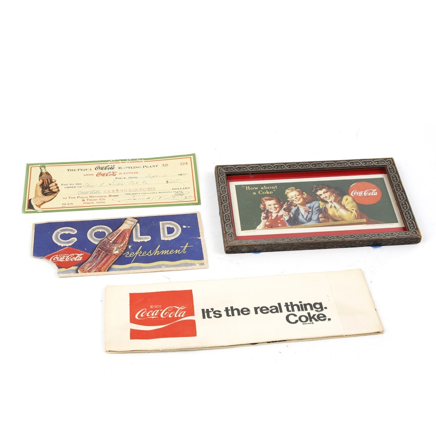 Circa 1940s CocaCola Advertisements, Hat and Check