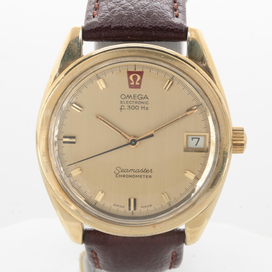 Omega Seamaster Gold-Tone Stainless Steel Wristwatch with Leather Strap