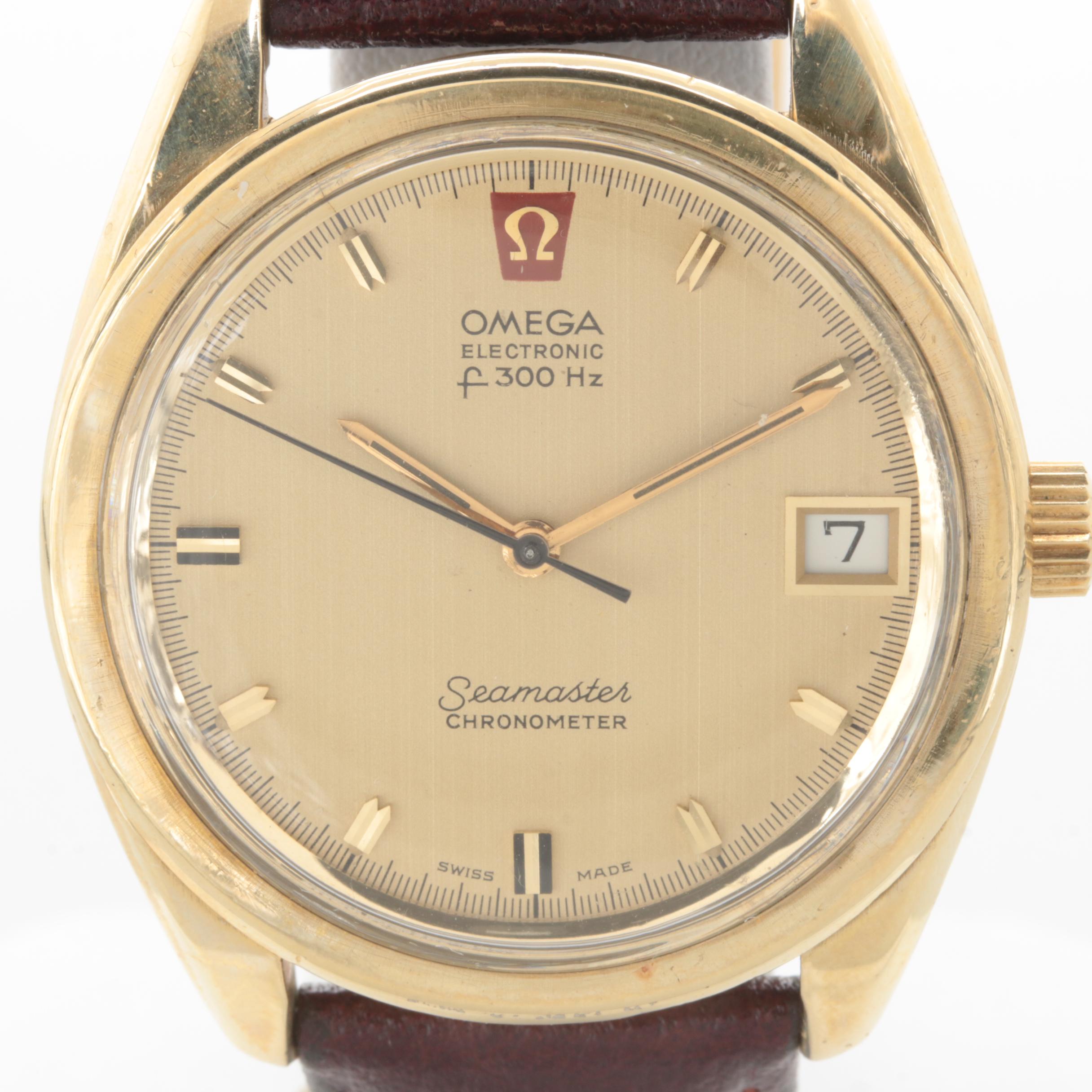 Omega Seamaster Gold-Tone Stainless Steel Watch with Leather Strap