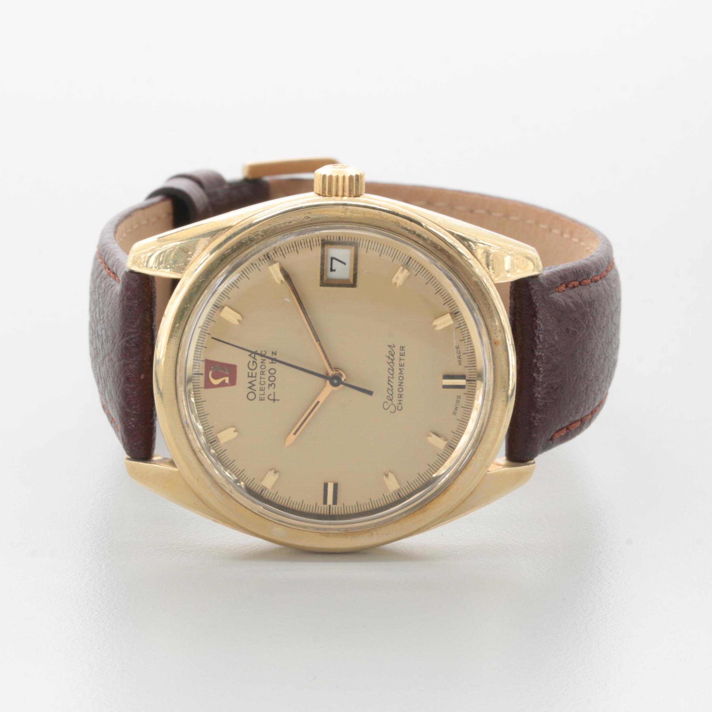 Omega Seamaster Gold-Tone Stainless Steel Watch with Leather Strap