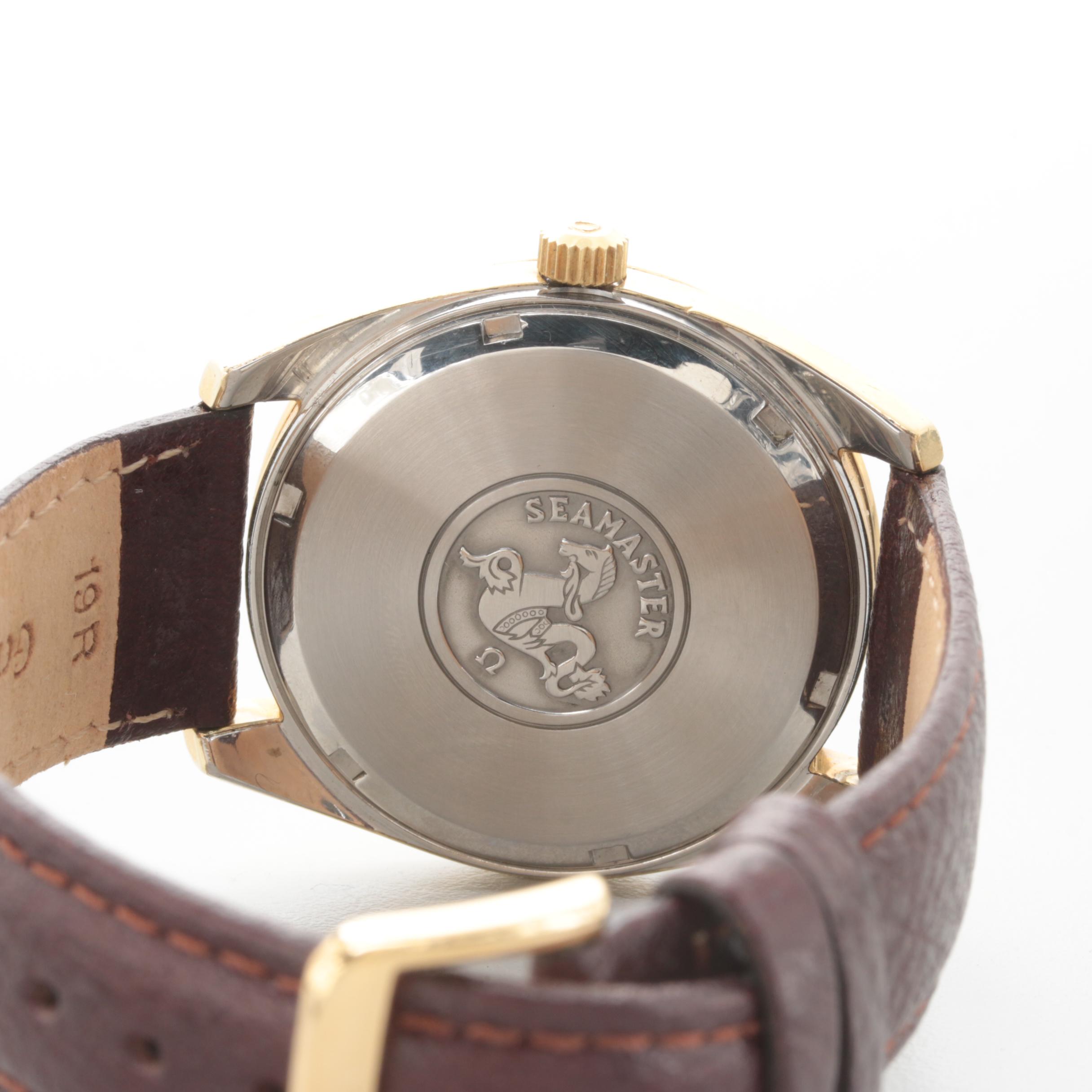 Omega Seamaster Gold-Tone Stainless Steel Watch with Leather Strap