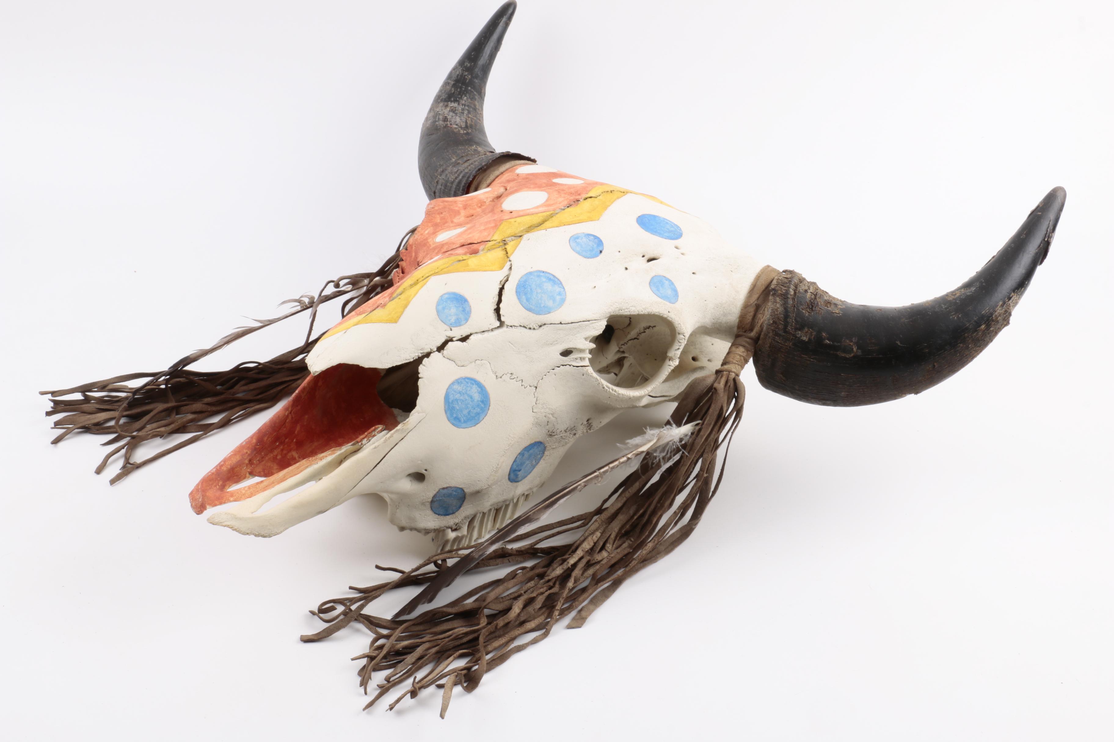 Native American Style "Crazy Horse" Painted Buffalo Skull
