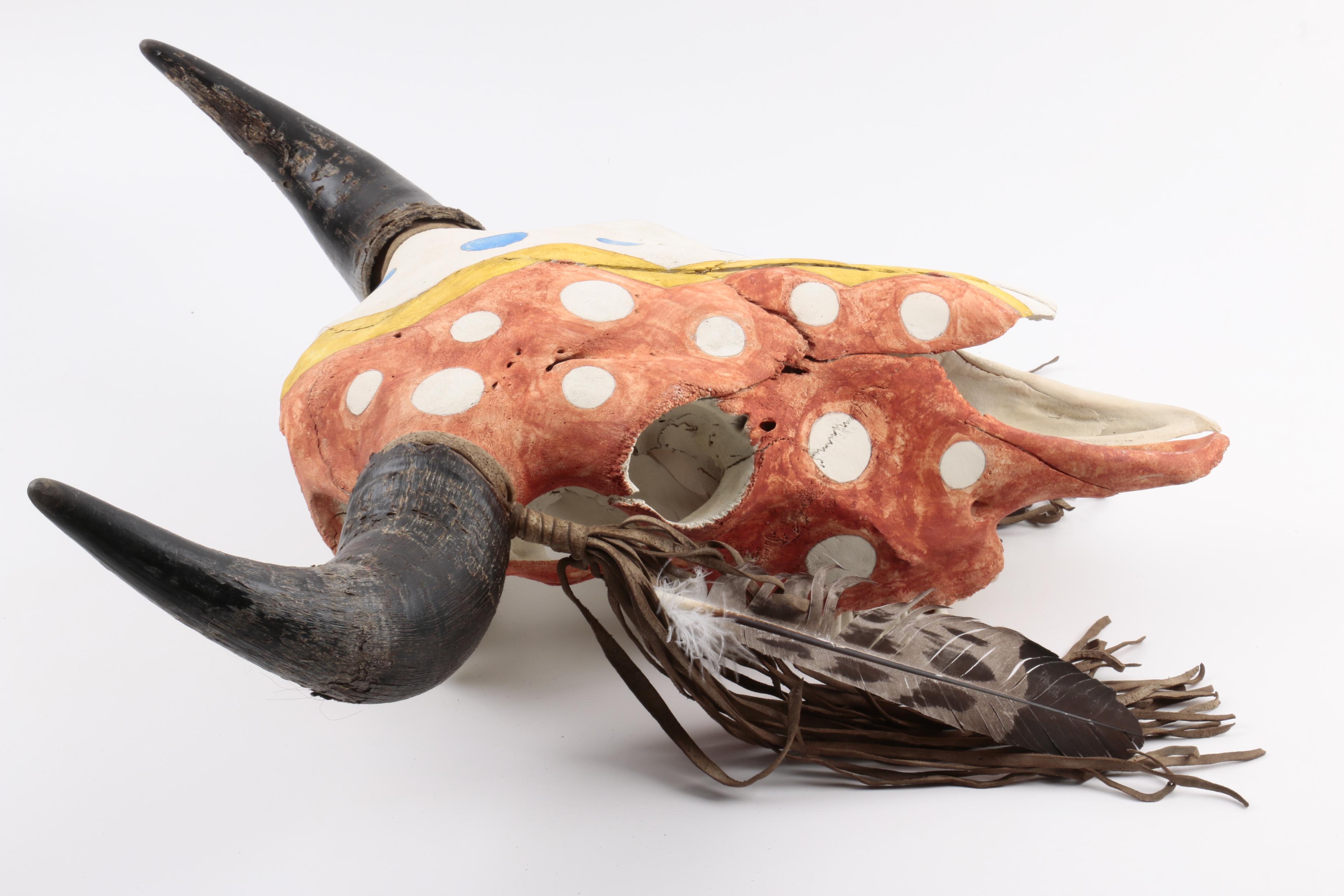 Native American Style "Crazy Horse" Painted Buffalo Skull