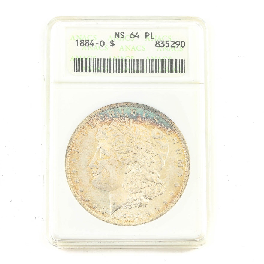 ANACS graded MS64 PL 1884-O Morgan Silver Dollar