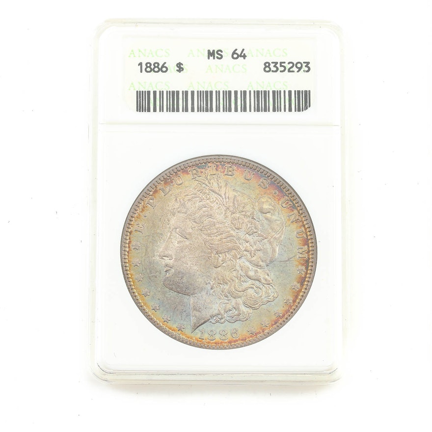 ANACS graded MS64 1886 Morgan Silver Dollar