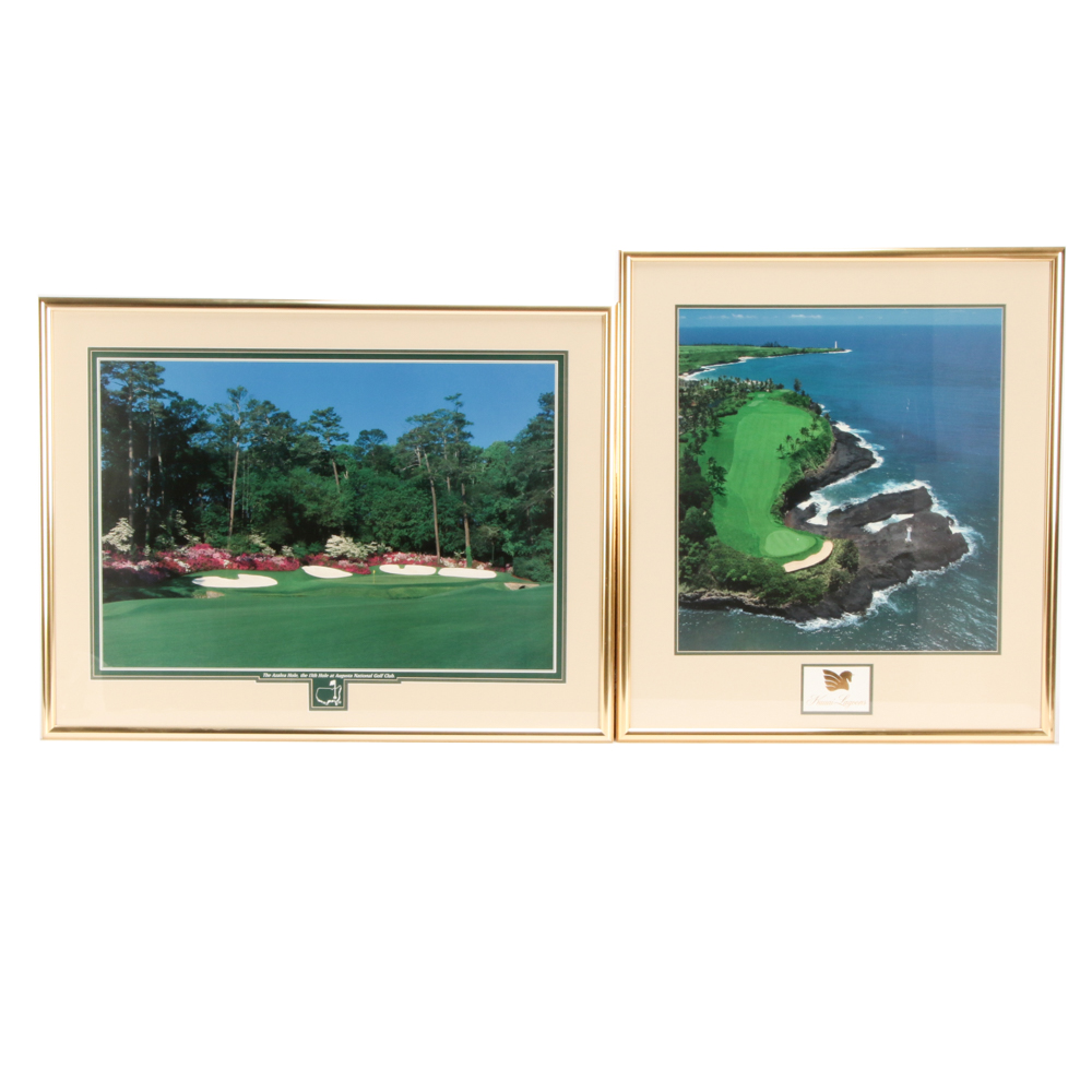 Pair of Framed Offset Lithographs of Golf Course Photographs