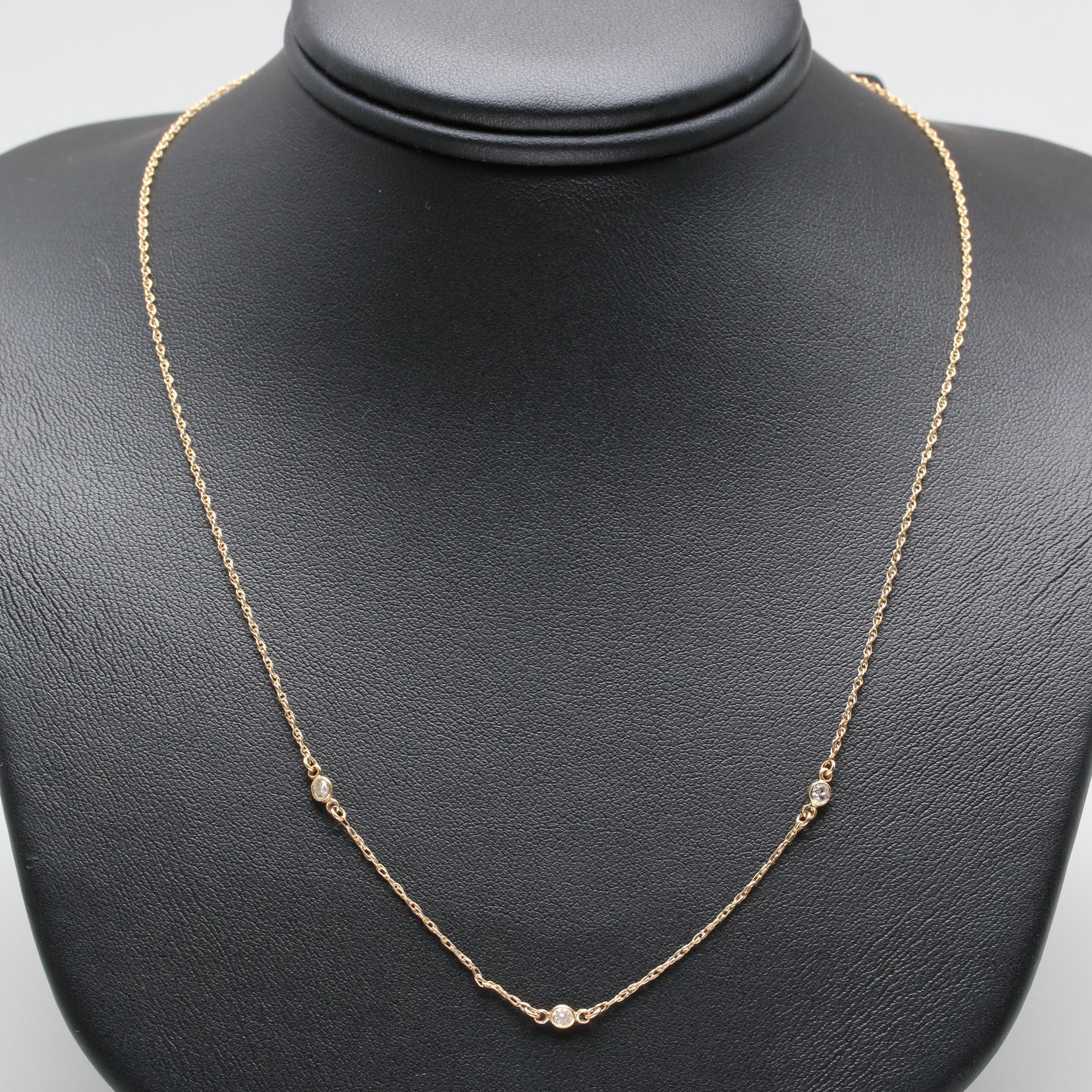 14K Yellow Gold Diamond Station Necklace