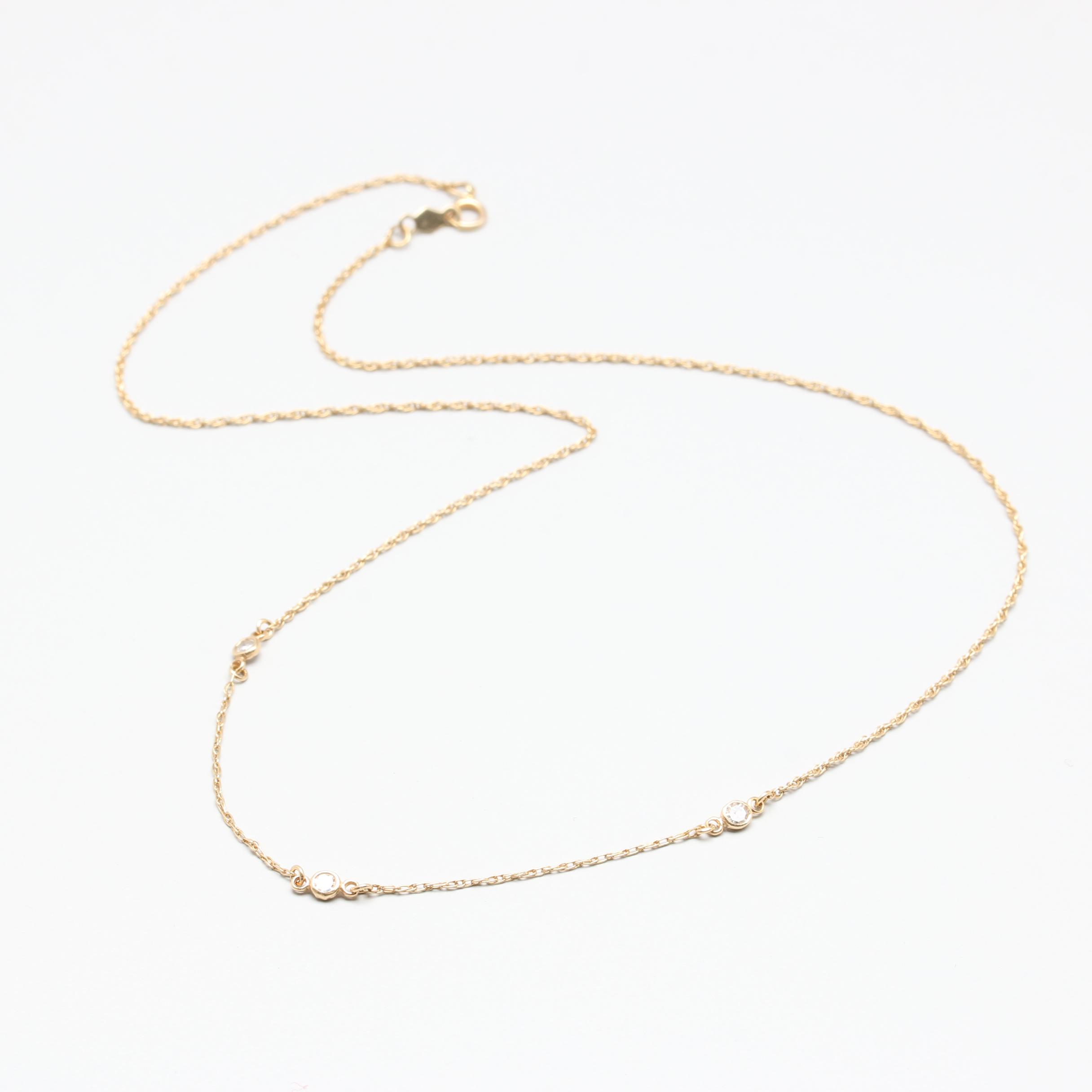 14K Yellow Gold Diamond Station Necklace