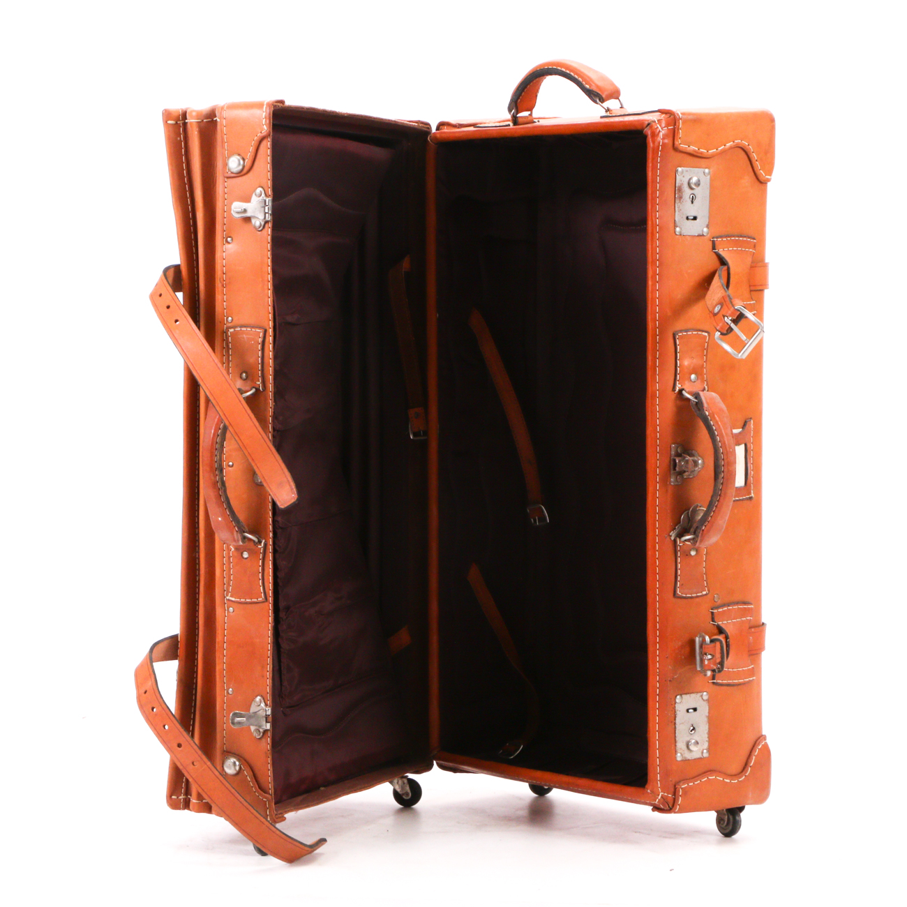 Vintage Leather Rolling Suitcase