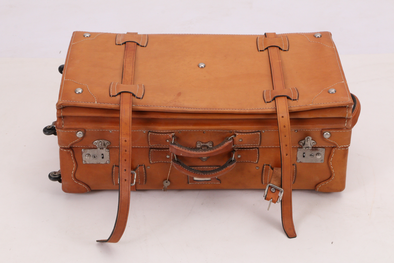 Vintage Leather Rolling Suitcase