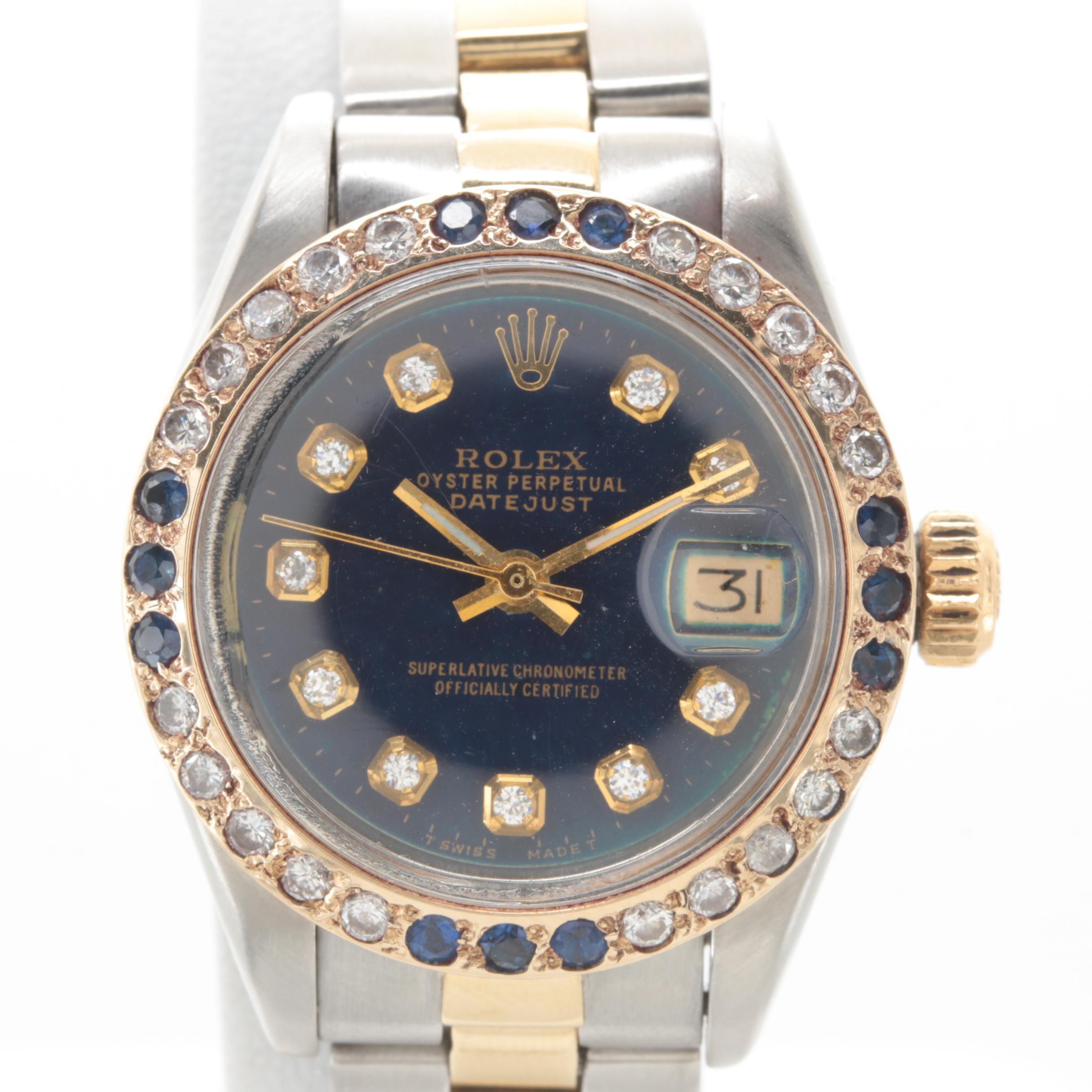 Rolex Stainless Steel and 18K Yellow Gold Diamond and Sapphire Watch
