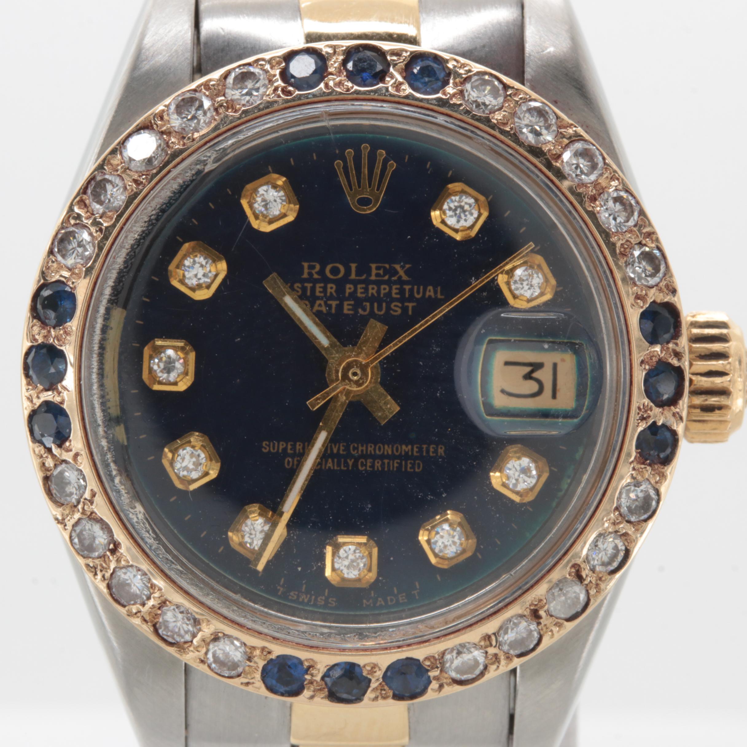 Rolex Stainless Steel and 18K Yellow Gold Diamond and Sapphire Watch