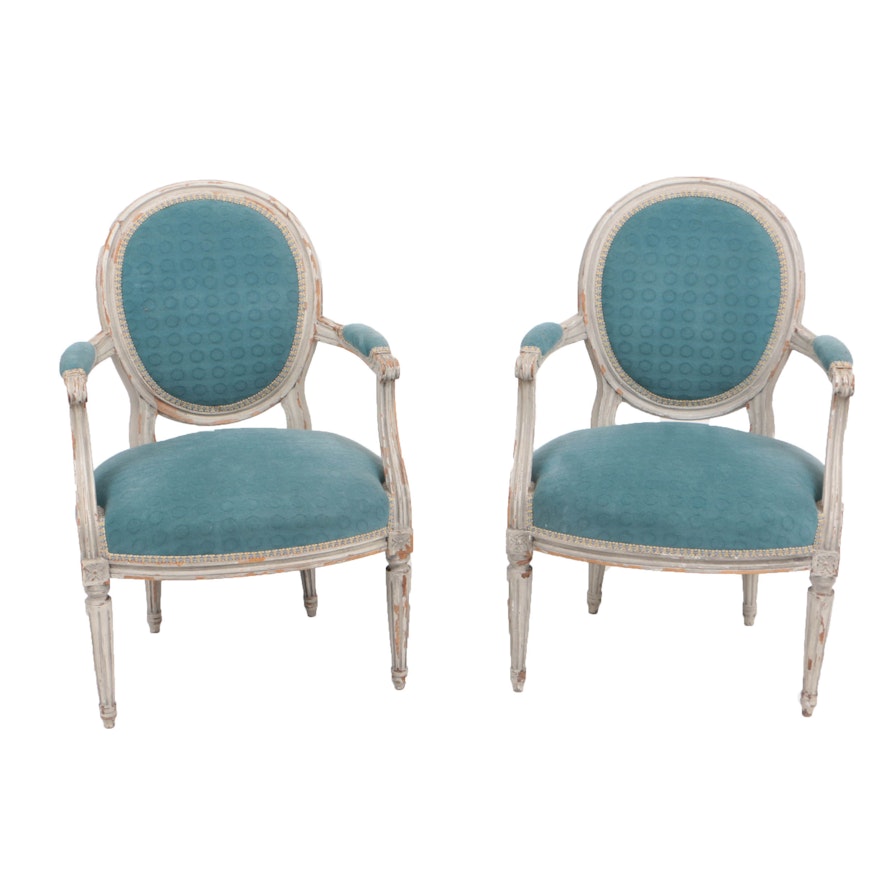 Pair of 19th Century Louis XV Style Armchairs in Designer Upholstery