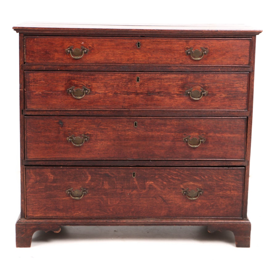 Antique George III Oak Chest, Possibly American, Late 18th Century