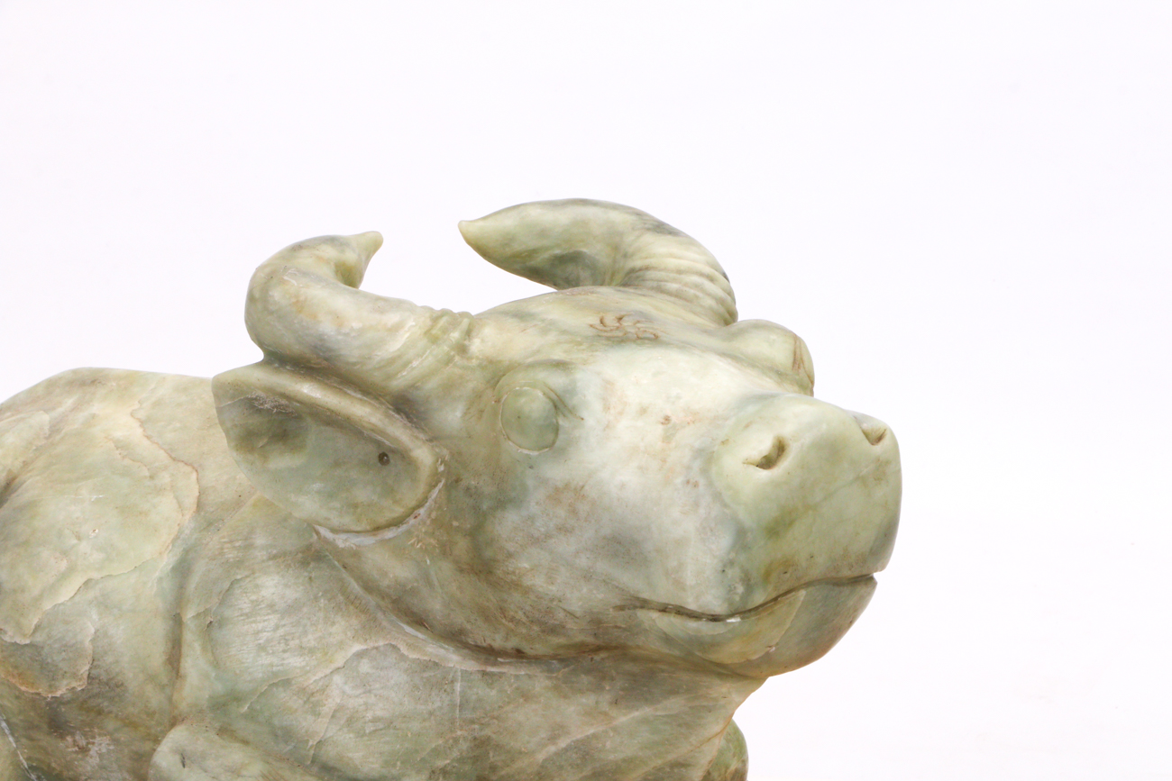 Large Chinese Carved Serpentine Water Buffalo Sculpture