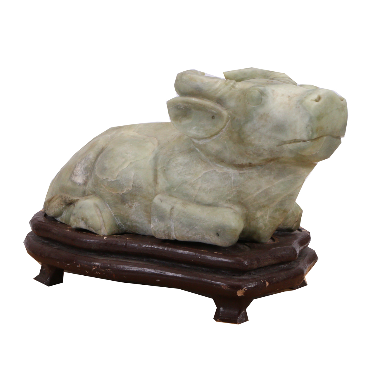 Large Chinese Carved Serpentine Water Buffalo Sculpture