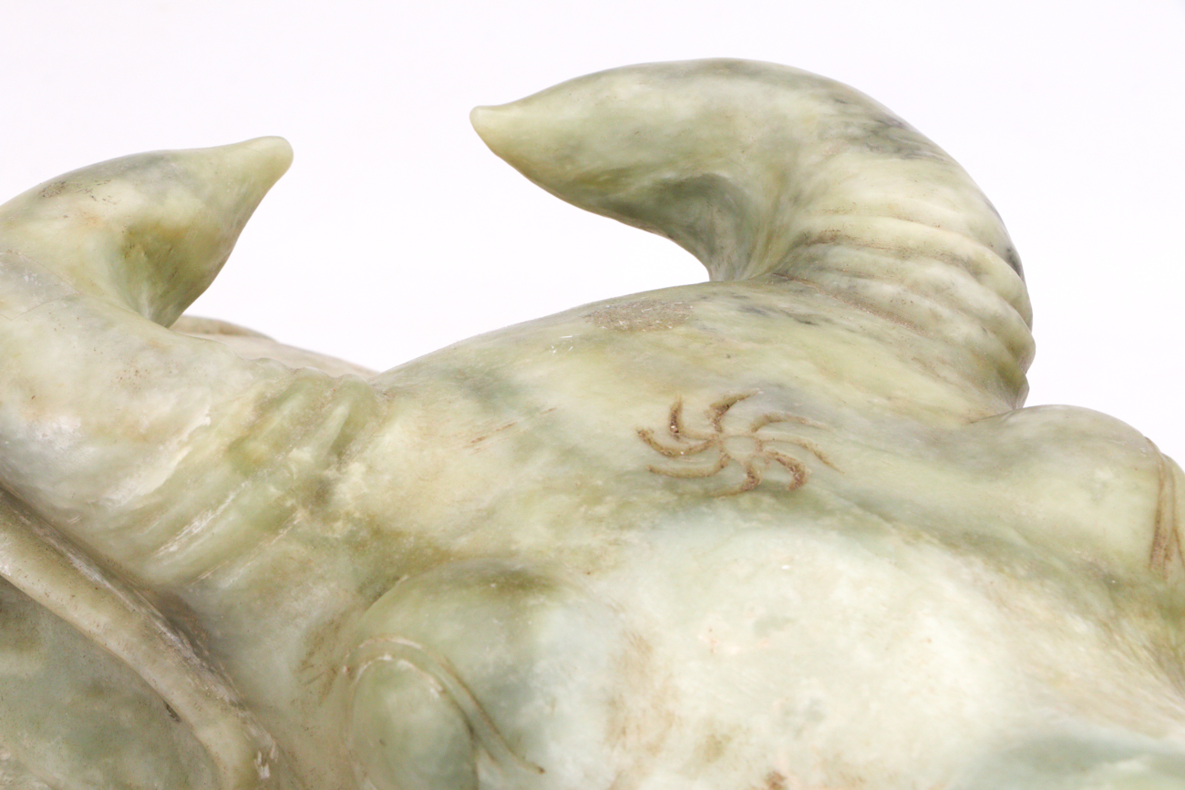 Large Chinese Carved Serpentine Water Buffalo Sculpture