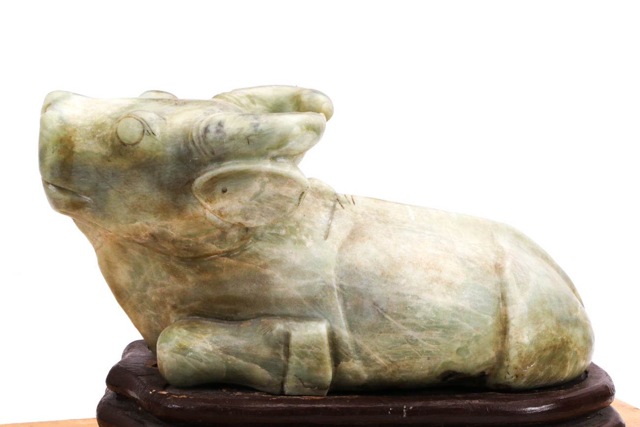 Large Chinese Carved Serpentine Water Buffalo Sculpture