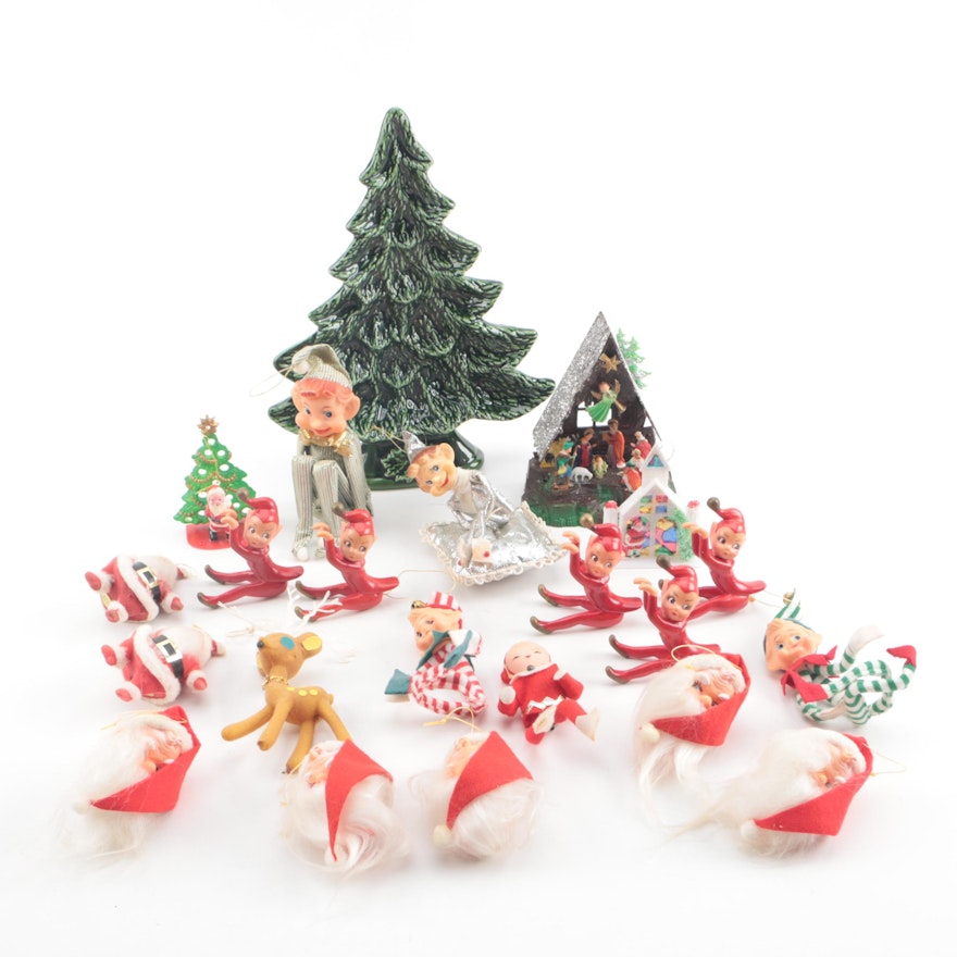 Mid Century Christmas Ornaments with Hand-Painted Ceramic Tree