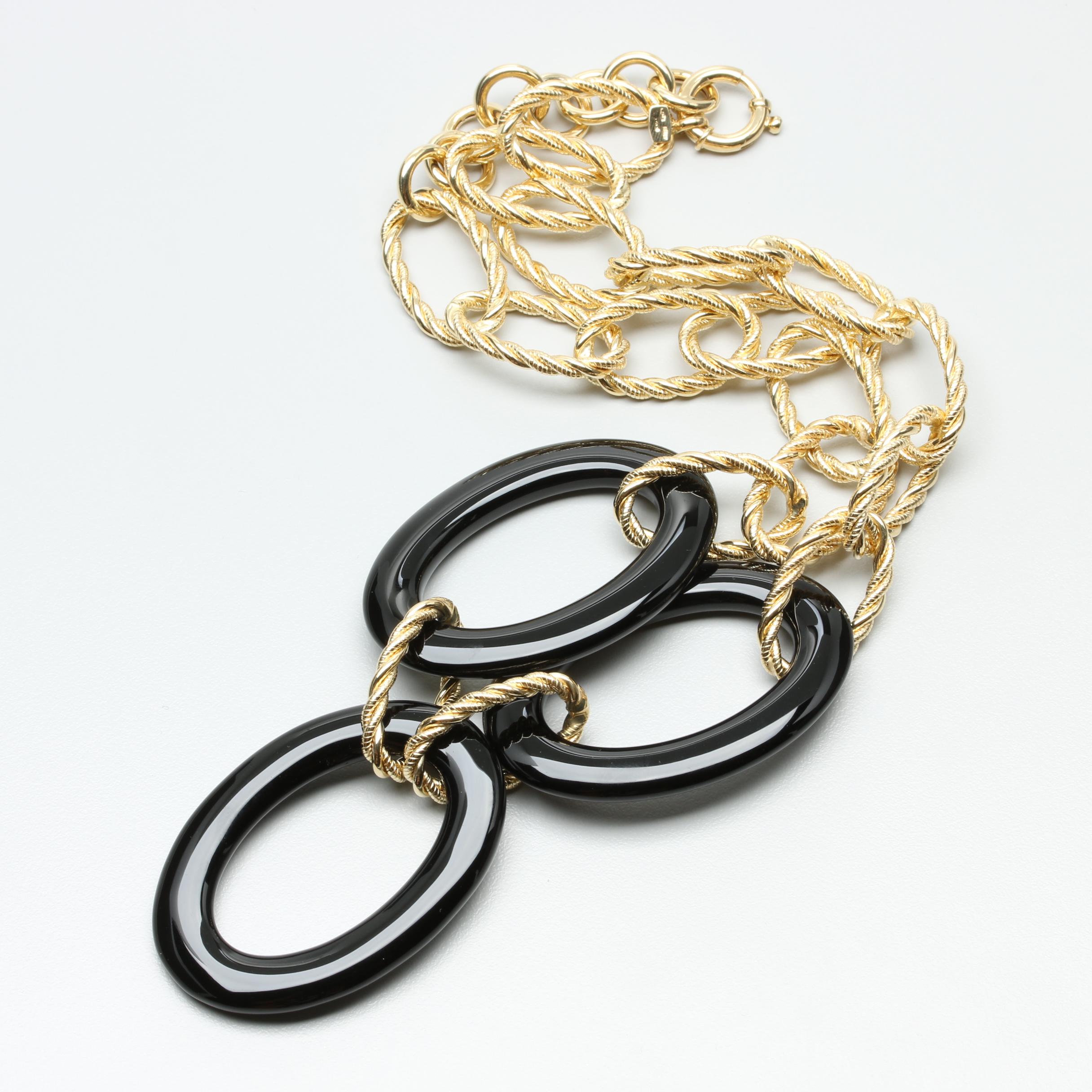 Arte d' Oro 18K Yellow Gold Black Onyx Necklace