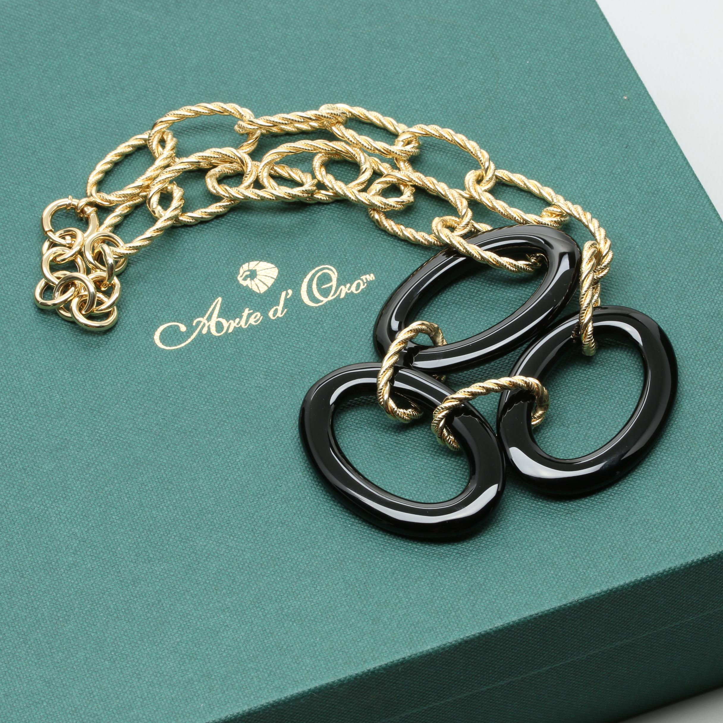 Arte d' Oro 18K Yellow Gold Black Onyx Necklace