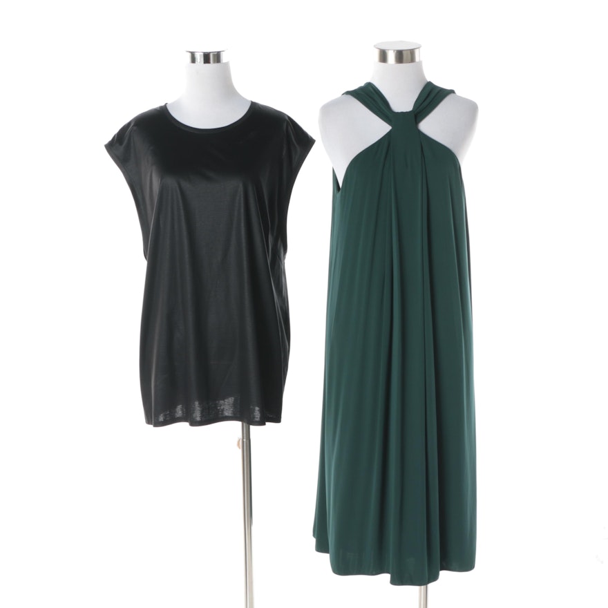 Armani Collezioni Green Cocktail Dress and Helmut Lang Black Sleeveless Blouse