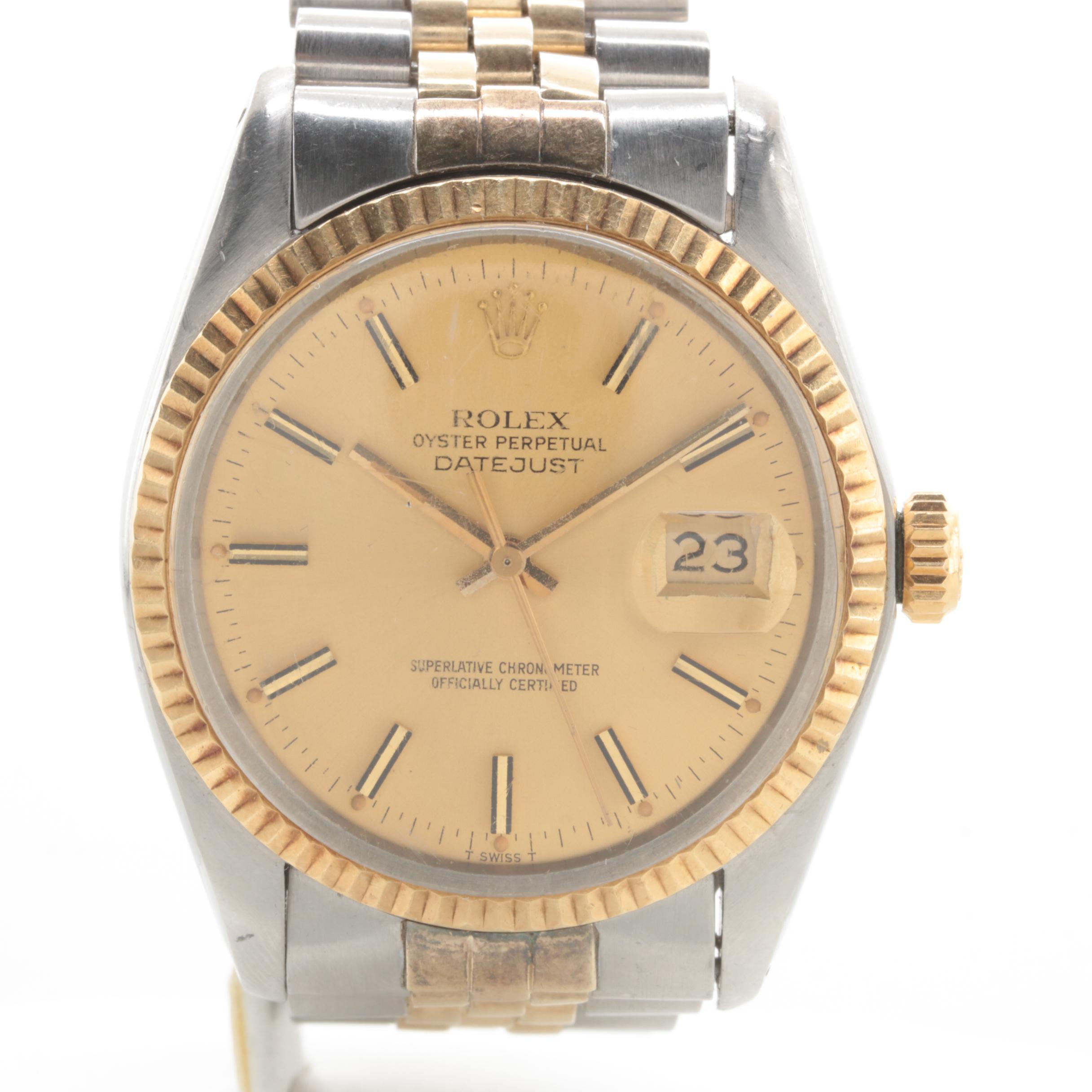 Circa 1979 Rolex Datejust Stainless Steel and 14K Yellow Gold Watch