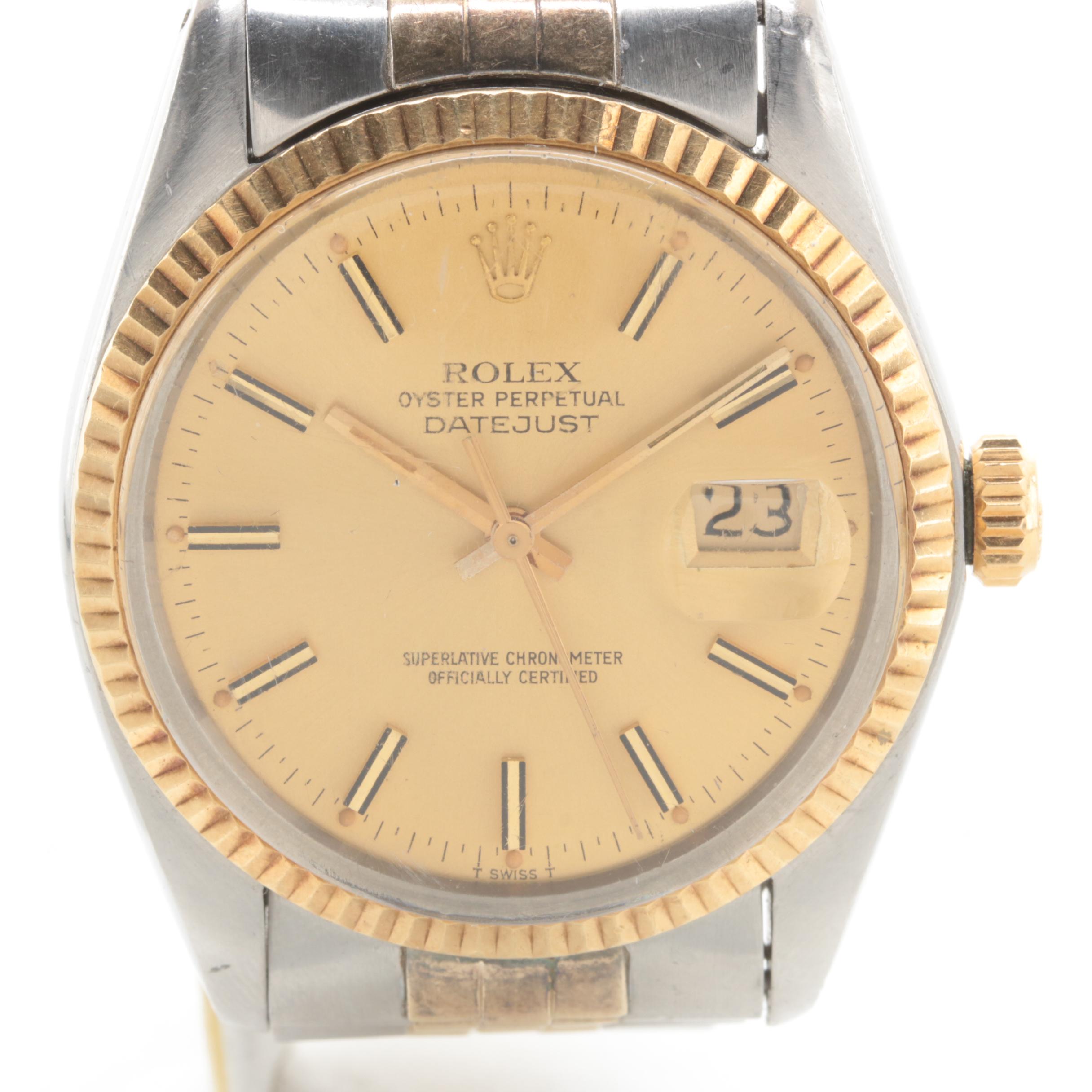 Circa 1979 Rolex Datejust Stainless Steel and 14K Yellow Gold Watch