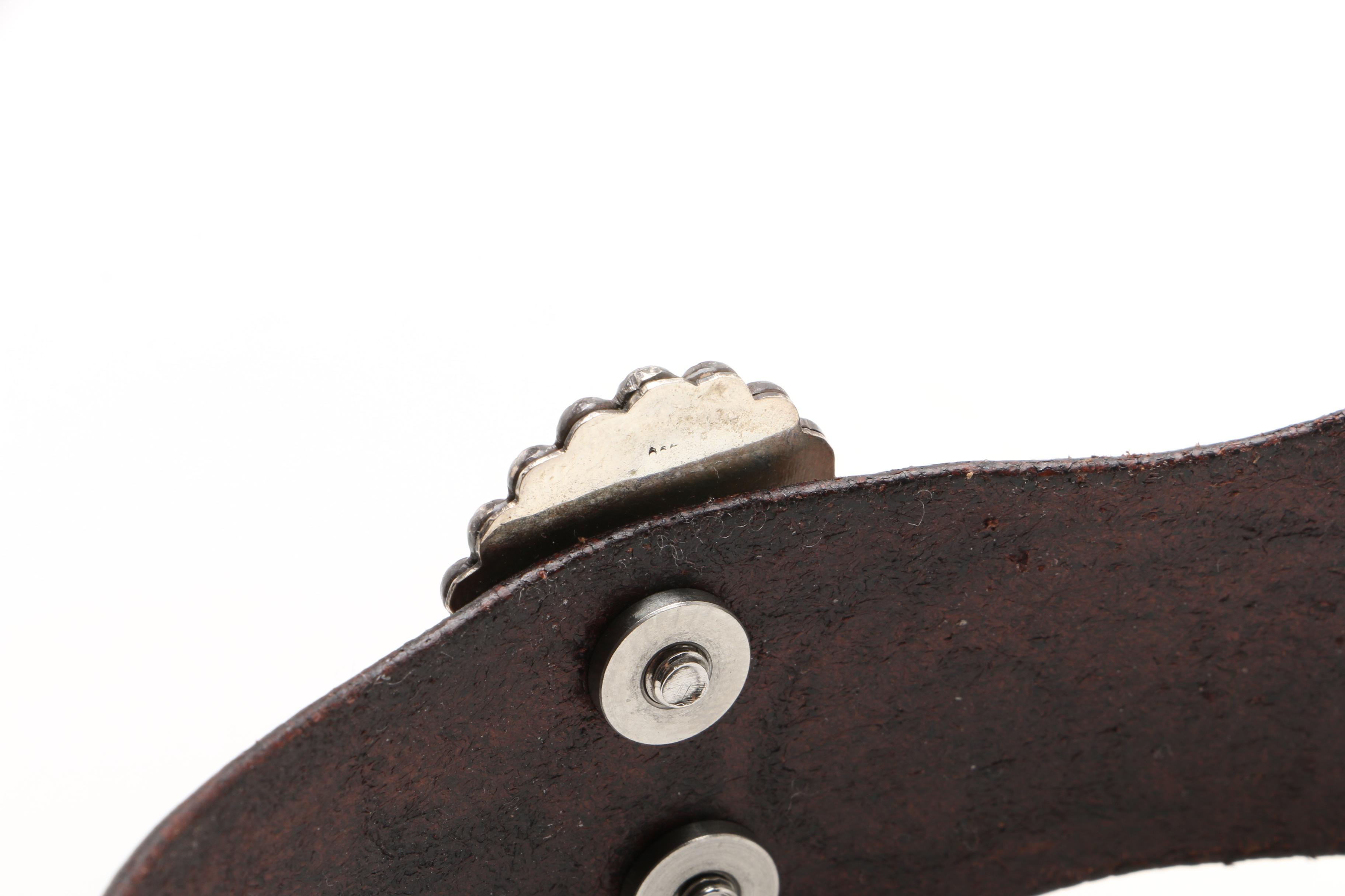 Southwestern Sterling Silver and Hand Tooled Leather with Turquoise Bracelet