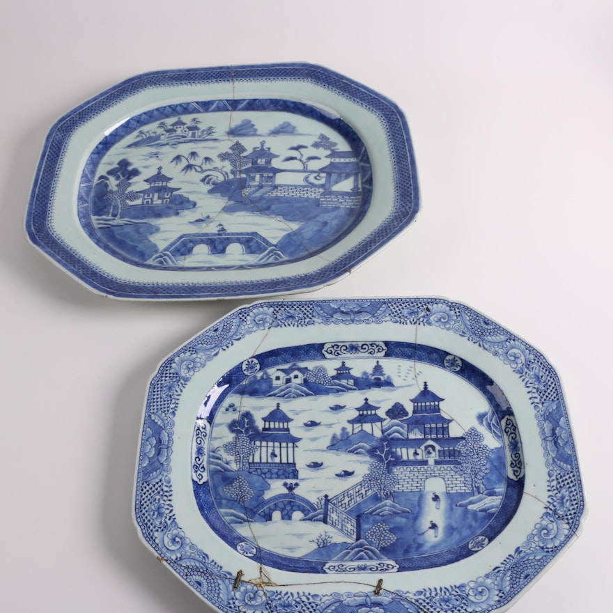 Antique 19th Century Chinese Canton Style Porcelain Platters