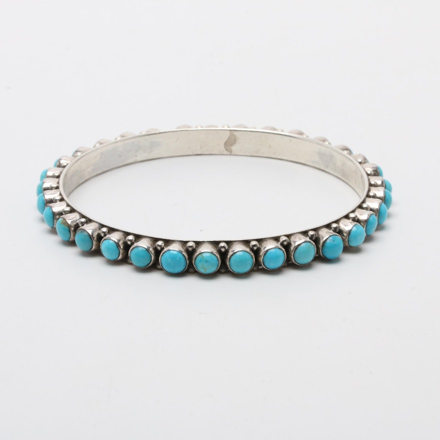 Southwestern Dan Dodson Sterling Silver Turquoise Bangle Bracelet