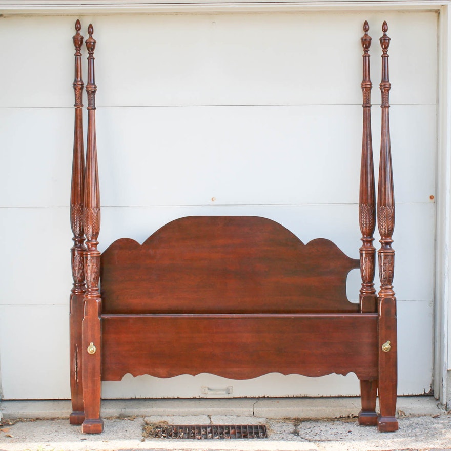 Carved Wood Four-Poster Queen-Size Bed Frame