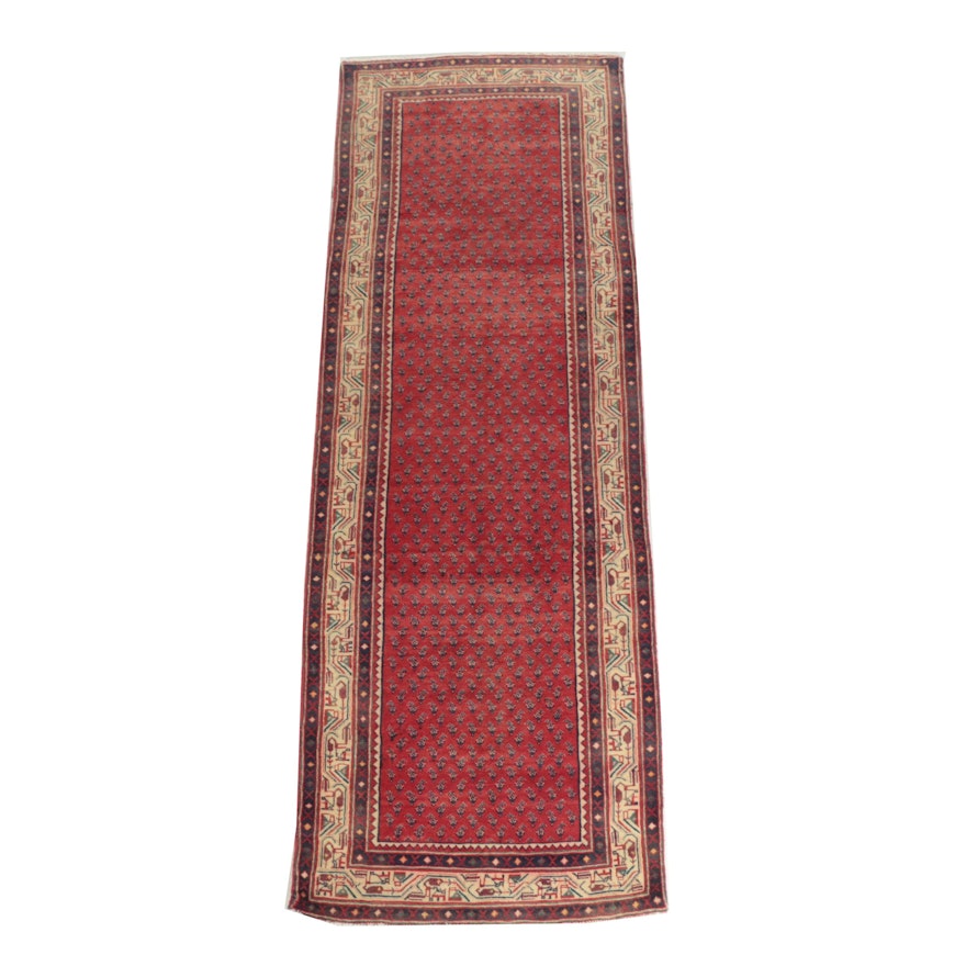 Hand-Knotted Persian Mir Serabend Wool Carpet Runner