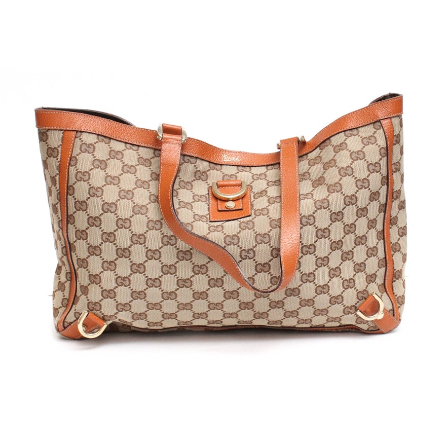 Gucci GG Monogramed Canvas and Leather Abbey Tote