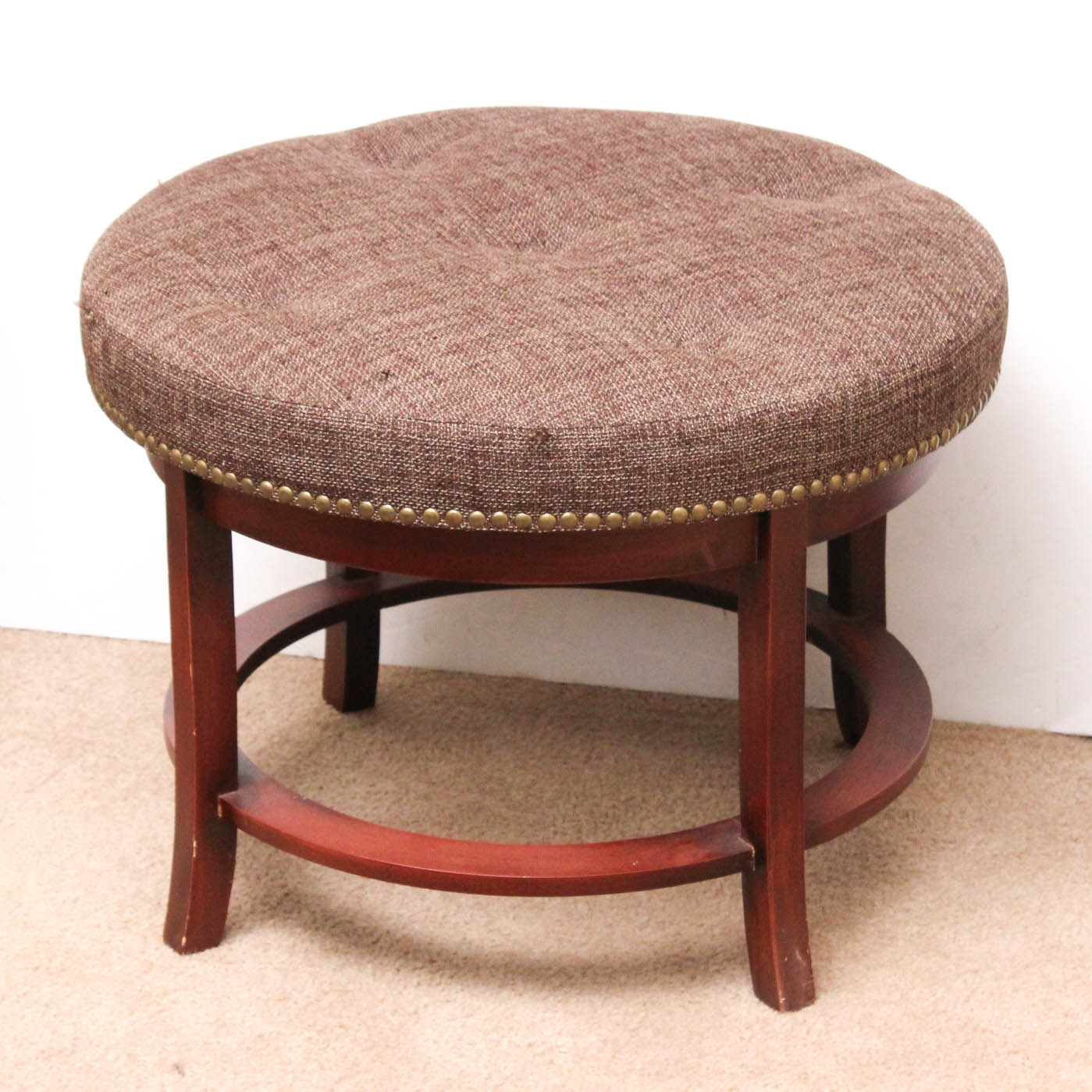 Wood Frame Footstool with Button Tufted Cushion