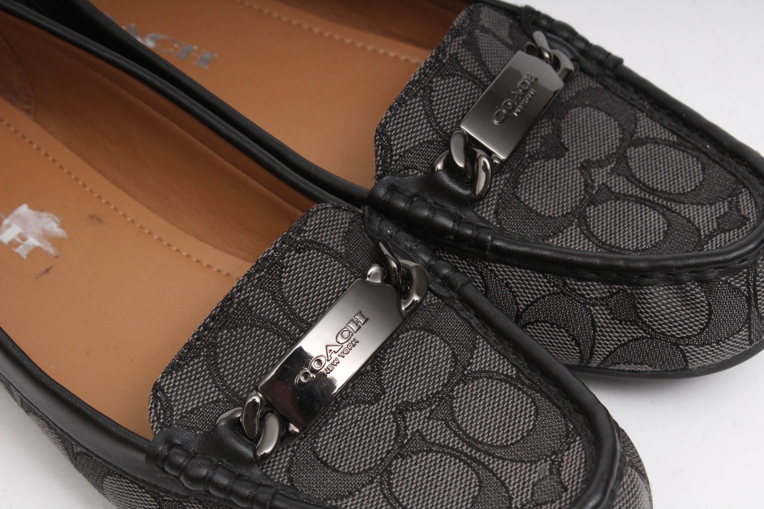 Coach New York "Olive" Smoky Gray and Black Jacquard Loafers