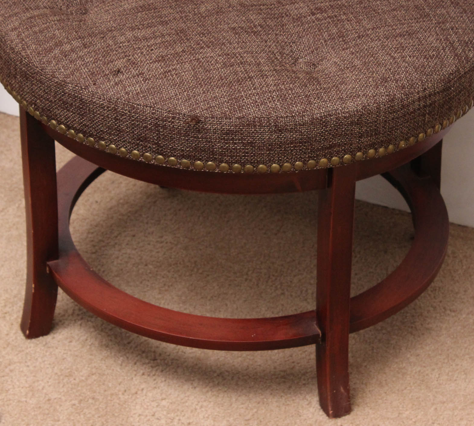 Wood Frame Footstool with Button Tufted Cushion