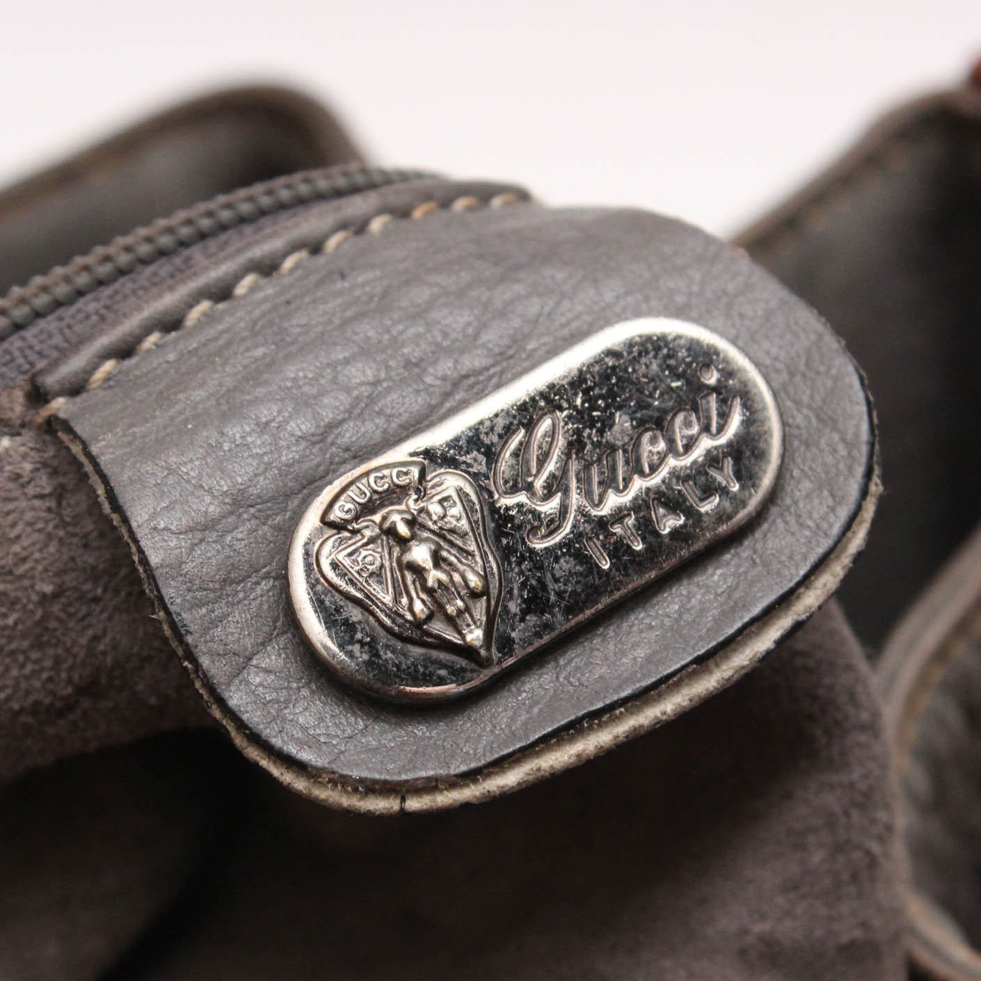 Vintage Gucci Pebble Leather Bucket Bag Trimmed in Chestnut Brown Leather